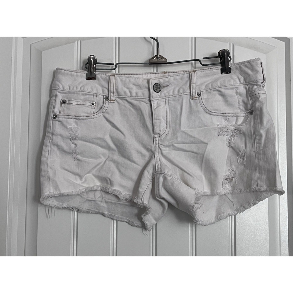 American Eagle Outfitters Shorts Womens 10 White Denim Stretch Distressed 500